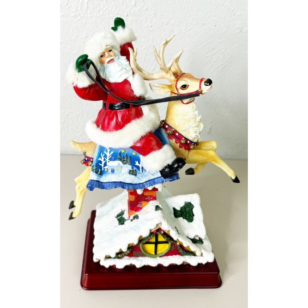 VTG Gerson International 12" Santa On Reindeer Galloping Music Box Moves! EUC!